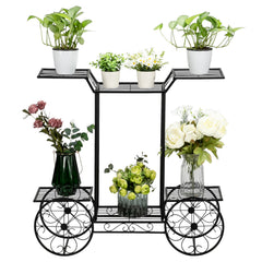 HAOYYE Car-Shaped 6-Tier Plant Stand, Black Metal Frame, Soft Cozy Flannel Fleece Liner, Modern Home Decor, Luxury Unique Design, Premium Quality Decorative Plant Holder For Indoor Outdoor Use, Perfect For Garden, Patio, Or Living Room