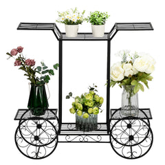 HAOYYE Car-Shaped 6-Tier Plant Stand, Black Metal Frame, Soft Cozy Flannel Fleece Liner, Modern Home Decor, Luxury Unique Design, Premium Quality Decorative Plant Holder For Indoor Outdoor Use, Perfect For Garden, Patio, Or Living Room