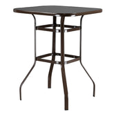 HAOYYE Wrought Iron Glass High Bar Table, Modern Patio Bar Table with Matte Brown Frame and Tempered Glass, Stylish and Durable, Perfect for Outdoor or Indoor Dining, Bars, and Restaurants