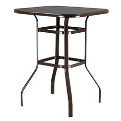 HAOYYE Wrought Iron Glass High Bar Table, Modern Patio Bar Table with Matte Brown Frame and Tempered Glass, Stylish and Durable, Perfect for Outdoor or Indoor Dining, Bars, and Restaurants