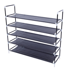 HAOYYE 5-Tier Non-Woven Fabric Shoe Rack with Handle, Black Shoe Storage Shelf for Bedroom, Entryway, or Closet, Durable and Space-Saving, Stylish Modern Design, Versatile and Convenient Organization Solution, Premium Quality Construction