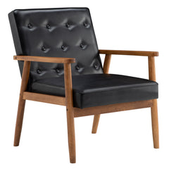 HAOYYE Retro Modern Wooden Single Chair With Black PU Upholstery, Comfortable High Back Design, Sturdy Solid Wood Frame, Elegant Living Room Accent Seating, Durable And Stylish Home Furniture