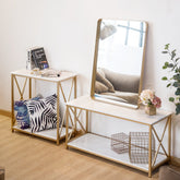 HAOYYE 2-Tier Console Table With White MDF Top And Gold Metal Frame, Modern Nordic-Style Entry Table, Durable And Sturdy Home Organizer, Space-Saving Storage Solution, Stylish And Practical Sofa Table, Perfect For Living Room, Hallway, Or Bedroom Decor