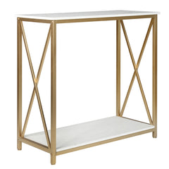 HAOYYE 2-Tier Console Table With White MDF Top And Gold Metal Frame, Modern Nordic-Style Entry Table, Durable And Sturdy Home Organizer, Space-Saving Storage Solution, Stylish And Practical Sofa Table, Perfect For Living Room, Hallway, Or Bedroom Decor