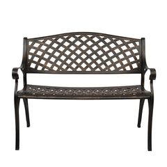 HAOYYE Outdoor Cast Aluminum Bench with Mesh Backrest and Seat Surface, Durable and Elegant Garden Bench for Patio, Porch, Backyard, or Garden, Comfortable and Stylish Seating for Relaxation