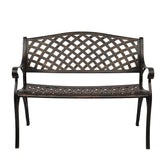 HAOYYE Outdoor Cast Aluminum Bench with Mesh Backrest and Seat Surface, Durable and Elegant Garden Bench for Patio, Porch, Backyard, or Garden, Comfortable and Stylish Seating for Relaxation