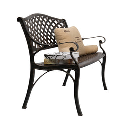 HAOYYE Outdoor Cast Aluminum Bench with Mesh Backrest and Seat Surface, Durable and Elegant Garden Bench for Patio, Porch, Backyard, or Garden, Comfortable and Stylish Seating for Relaxation