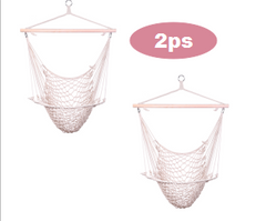 HAOYYE 2PCS Hanging Rope Hammock Chair Air Sky Swing with Wooden Spreader Bar for Porch Patio Balcony Indoor Outdoor Use Lightweight Cotton Cradle Seat