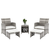 HAOYYE 5 Piece Outdoor Patio Furniture Set with 2 Chairs 2 Ottomans and 1 Coffee Table, Wicker Conversation Set with Cushions, Modern Deck or Garden Lounge Sofa Set for Balcony Backyard or Porch Relaxation