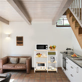 HAOYYE 3-Tier Kitchen Baker’s Rack Microwave Oven Stand Storage Cart Workstation Shelf White Oak Durable Sturdy Multifunctional Organizer Modern Home Storage Solution Space-Saving Design for Kitchen and Dining Room