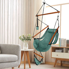 HAOYYE Oxford Cloth Hanging Chair with Wooden Spreader Bars and Cup Holder, Portable Hammock Chair for Seaside Courtyard Backyard Balcony, 100kg Weight Capacity, Modern Green Design