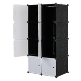 HAOYYE 8-Cube Modular Storage Organizer With Hanging Rod, White Doors And Black Panels, Durable Stackable Plastic Shelving, Space-Saving Closet Cabinet, Versatile And Multifunctional Storage Solution For Bedroom, Office, Living Room, And Home Organization