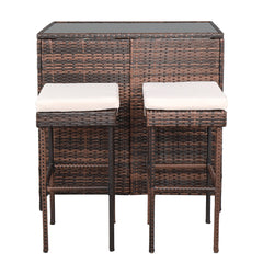 HAOYYE Bar Table and Stool Set Brown Gradient 3 Piece Rattan Pub Bistro Set with 2 Bar Stools and 1 Bar Table Removable Wicker Patio Furniture with Iron Frame for Balcony Garden Porch Lounge