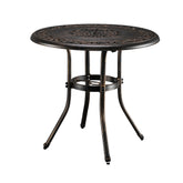 Haoyye Outdoor Cast Aluminum Round Dining Table, Weather Resistant Bistro Table with Elegant Patterned Top, Rustproof and Durable Design for Patio, Balcony, Deck, Courtyard or Garden, Easy to Assemble and Maintain