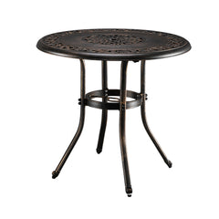Haoyye Outdoor Cast Aluminum Round Dining Table, Weather Resistant Bistro Table with Elegant Patterned Top, Rustproof and Durable Design for Patio, Balcony, Deck, Courtyard or Garden, Easy to Assemble and Maintain