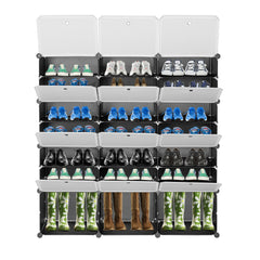 DE Direct HAOYYE 7-Tier Portable Shoe Rack Organizer with 21 Grid Storage Shelves Expandable Shoe Tower Cabinet Stand for Entryway Closet Bedroom Living Room Holds Heels Boots Slippers Black