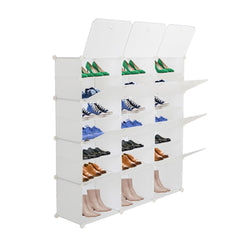 DE Direct HAOYYE 7-Tier Shoe Rack Organizer with 21 Grid Storage Shelves Portable Expandable Shoe Tower Cabinet Stand for Entryway Closet Bedroom Living Room Holds Up to 42 Pairs of Heels Boots Slippers White