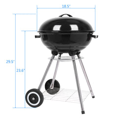 HAOYYE 18-Inch Portable Charcoal Grill with Enamel-Coated Lid and Bowl, BBQ Kettle Grill with Ash Catcher and Air Vents, Outdoor Patio Camping Stove with Wheels