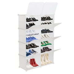 HAOYYE 7-Tier Portable Shoe Rack With 14 Grids, White Durable Tower Shelf Storage Cabinet Stand, Expandable And Sturdy Design, Multifunctional Modern Home Organizer For Heels, Boots, And Slippers, Stylish And Space-Saving Shoe Storage Solution