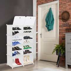 HAOYYE 7-Tier Portable Shoe Rack With 14 Grids, White Durable Tower Shelf Storage Cabinet Stand, Expandable And Sturdy Design, Multifunctional Modern Home Organizer For Heels, Boots, And Slippers, Stylish And Space-Saving Shoe Storage Solution