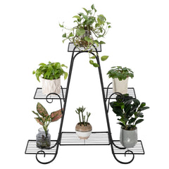 HAOYYE Black Metal 4-Layer High Arch Plant Stand with 6 Vertical Stripes, Sturdy Multi-Tier Potted Plant Frame for Indoor Outdoor Garden Balcony