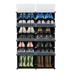 HAOYYE 7-Tier Portable Shoe Rack Organizer, 14 Grid Expandable Storage Cabinet Stand, Sturdy Design For Heels, Boots, Slippers, Durable And Space-Saving Modern Organizer For Entryways, Closets, Or Bedrooms, Easy Assembly, Black