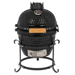 HAOYYE 13-Inch Round Ceramic Charcoal Grill Black, Durable Outdoor BBQ Cooker with Adjustable Vents, Heat-Resistant Design for Perfect Smoking and Grilling Experience