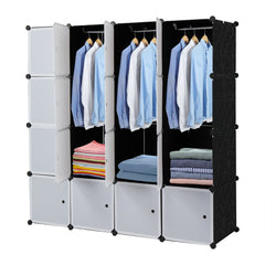 HAOYYE 16-Cube Modular Closet Cabinet, Stackable Plastic Storage Shelves With Hanging Rods, Durable Design, Space-Saving Organizer For Clothes, Shoes, And Accessories