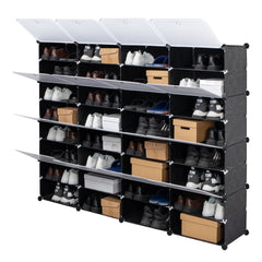 HAOYYE 8-Tier Portable Shoe Rack Organizer 64 Pair Capacity Expandable 32 Grid Tower Shelf Black Durable Design Sturdy Multifunctional Modern Organizer Space-Saving Storage Solution for Shoes, Boots, Slippers