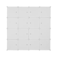 DE Direct HAOYYE 4-Layer 16 Cube Organizer Stackable Plastic Storage Shelves with Steel Wire Frame and 3 Clothes Rails Modular Closet Cabinet Free Assembly White Durable and Space-Saving Storage Solution