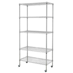 HAOYYE 5-Tier NSF-Certified Steel Wire Shelving Unit with Wheels Chrome Adjustable Heavy Duty Storage Rack Organizer for Kitchen Pantry Garage Office Laundry Room Easy Mobility and Assembly