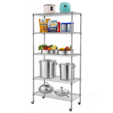 HAOYYE 5-Tier NSF-Certified Steel Wire Shelving Unit with Wheels Chrome Adjustable Heavy Duty Storage Rack Organizer for Kitchen Pantry Garage Office Laundry Room Easy Mobility and Assembly