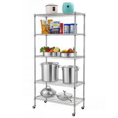 HAOYYE 5-Tier NSF-Certified Steel Wire Shelving Unit with Wheels Chrome Adjustable Heavy Duty Storage Rack Organizer for Kitchen Pantry Garage Office Laundry Room Easy Mobility and Assembly