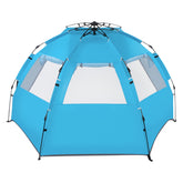HAOYYE Quick Open Pop Up Beach Tent Blue Portable Sun Shelter with Fiberglass Poles and Durable Oxford Fabric Lightweight Easy Setup UV Resistant Shade Canopy for Outdoor Camping Picnic Travel Patio and Beach Use