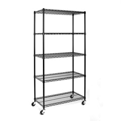 HAOYYE 5-Tier Heavy Duty Metal Storage Rack Adjustable Wire Shelving Unit with Wheels NSF-Certified Freestanding Steel Organizer Rolling Utility Shelf for Pantry Kitchen Garage Office Basement Laundry Room Black Space-Saving Design