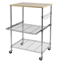 HAOYYE 3-Tier Wire Rolling Kitchen Cart – Durable Metal Storage Cart With Oak Top, Adjustable Shelves, Chrome Hooks, And Heavy-Duty Wheels, Perfect For Kitchen, Pantry, And Home Organization – Stylish, Rust-Resistant, Premium Quality.
