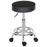 HAOYYE Black Round Bar Stool with 360 Degree Swivel and Rolling Casters, PU Leather Adjustable Height Seat, Comfortable and Durable Design for Home Office Salon Studio Use