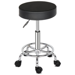 HAOYYE Black Round Bar Stool with 360 Degree Swivel and Rolling Casters, PU Leather Adjustable Height Seat, Comfortable and Durable Design for Home Office Salon Studio Use