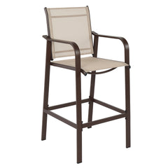 HAOYYE 2pcs Wrought Iron Garden Bar Chairs with Brown Frame and Beige Cloth Surface, Durable and Comfortable Outdoor Bar Seating, Perfect for Patio, Deck, or Backyard, Stylish and Stable Design for Relaxation