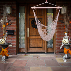 HAOYYE Hanging Rope Hammock Chair Swing for Porch Backyard or Camping Lightweight Cotton Air Sky Chair with Wooden Spreader Bar for Outdoor Relaxation Indoor Balcony Use