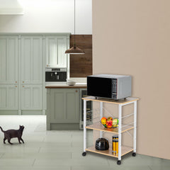 HAOYYE Baker’s Rack 3-Tier Kitchen Utility Microwave Oven Stand Storage Cart Workstation Shelf Light Beige Top White Metal Frame Durable Sturdy Multifunctional Modern Home Organizer Space-Saving Storage Solution for Kitchen