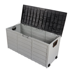 HAOYYE 75gal Outdoor Garden Storage Deck Box Chest with Lockable Lid Wheels and Handles for Patio Garage Tools Cushions Toys Weatherproof Plastic Organizer