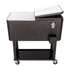 HAOYYE Rattan Square Legs Cooler with Shelf, Durable Outdoor Cooler with Warm and Cooling Functions, Equipped with Two Directional Wheels, Bottom Tray for Storage, Perfect for Outdoor Events and Gatherings