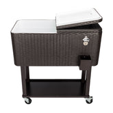 HAOYYE Rattan Square Legs Cooler with Shelf, Durable Outdoor Cooler with Warm and Cooling Functions, Equipped with Two Directional Wheels, Bottom Tray for Storage, Perfect for Outdoor Events and Gatherings