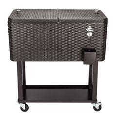 HAOYYE Rattan Square Legs Cooler with Shelf, Durable Outdoor Cooler with Warm and Cooling Functions, Equipped with Two Directional Wheels, Bottom Tray for Storage, Perfect for Outdoor Events and Gatherings