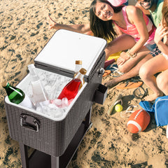 HAOYYE Rattan Square Legs Cooler with Shelf, Durable Outdoor Cooler with Warm and Cooling Functions, Equipped with Two Directional Wheels, Bottom Tray for Storage, Perfect for Outdoor Events and Gatherings