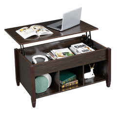 HAOYYE Lift Top Coffee Table Modern Furniture Hidden Compartment with 3 Storage Cabinets and Solid Wood Legs for Living Room Office