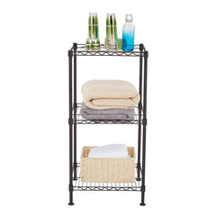HAOYYE Black 3-Tier Wire Shelving Tower, Durable Metal Storage Rack For Home, Office, And Kitchen, Sturdy And Space-Saving Design With Adjustable Shelves, Modern Black Finish, Sleek And Stylish Organizer For Bathroom, Closet, Pantry, And Garage.