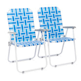 Haoyye 2pcs Steel Tube PP Webbing Folding Beach Chair, Adjustable Lounge Chair with 120kg Weight Capacity, Comfortable and Portable Outdoor Seating for Beach, Camping, and Outdoor Sports, Blue & White Stripes