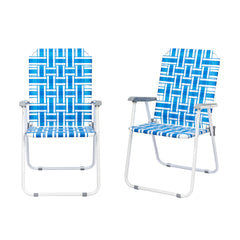 Haoyye 2pcs Steel Tube PP Webbing Folding Beach Chair, Adjustable Lounge Chair with 120kg Weight Capacity, Comfortable and Portable Outdoor Seating for Beach, Camping, and Outdoor Sports, Blue & White Stripes